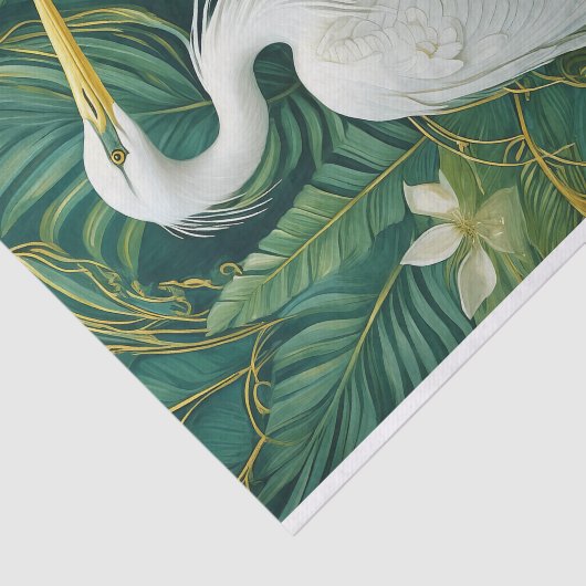 Witte kraan en gardenia's, Elegant Tropisch Tissuepapier (Detail)