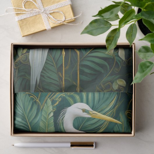 Witte kraan en gardenia's, Elegant Tropisch Tissuepapier (Geschenk)