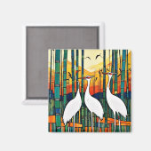Witte Kraanvogels in Bamboebos Magneet (Voorkant / Achterkant)