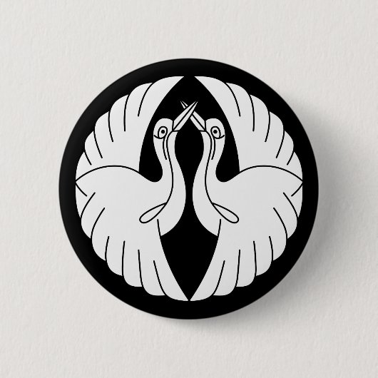 Witte kraanvogels tegenover elkaar ronde button 5,7 cm (Voorkant)