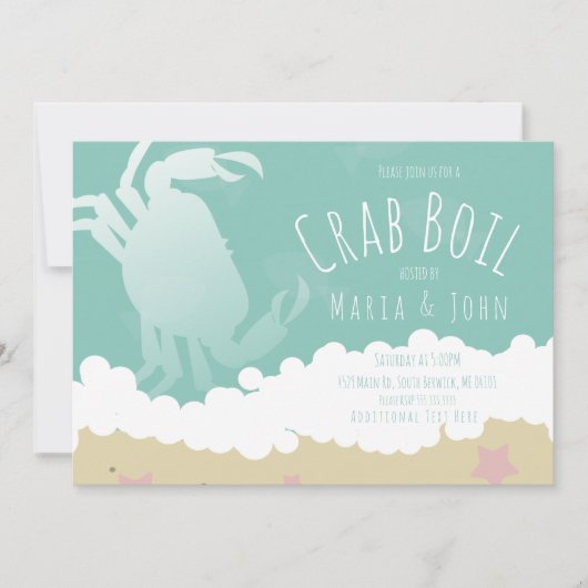 Witte Krab Kookfeest Zand Oceaan Golven Uitnodigin Kaart (Voorkant)