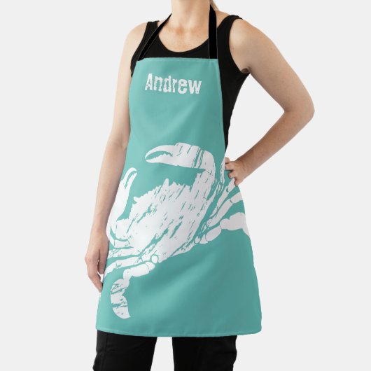 Witte krab op Blauwgroen blauw verweerde look zeev Schort (Insitu)