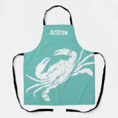 Witte krab op Blauwgroen blauw verweerde look zeev Schort (Voorkant)