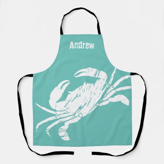 Witte krab op Blauwgroen blauw verweerde look zeev Schort (Voorkant)