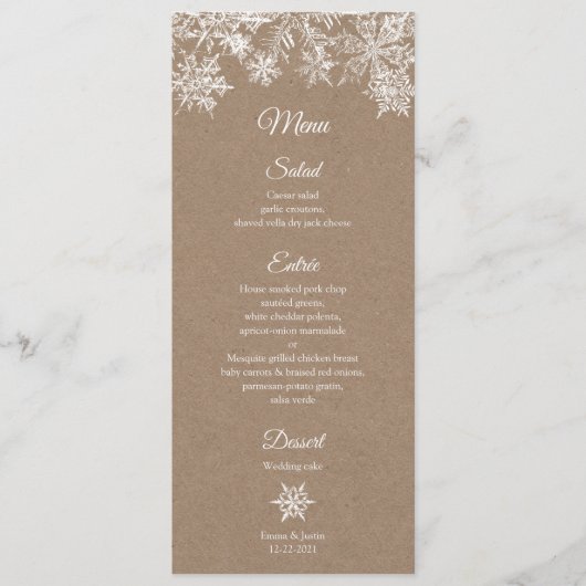 Witte & Kraft Sneeuwvlokken Elegante Winter Kerstm Menu (Voorkant)