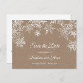 Witte & Kraft Sneeuwvlokken Winter Save the Date Aankondigingskaart (Voorkant / Achterkant)
