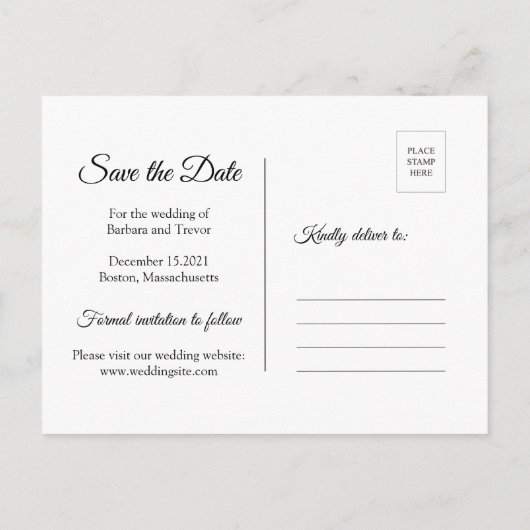 Witte & Kraft Sneeuwvlokken Winter Save the Date Aankondigingskaart (Achterkant)