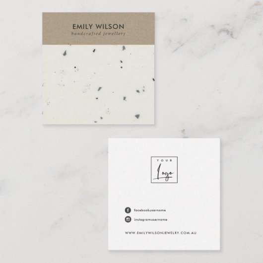 WITTE KRAFT TERRAZZO STUD EARRING DISPLAY CARD VIERKANTE VISITEKAARTJE (Voorkant / Achterkant)