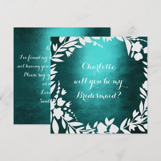 Witte krans Blauwgroen zal je bruidsmeisje zijn Kaart (Voorkant / Achterkant)