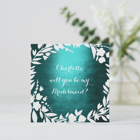 Witte krans Blauwgroen zal je bruidsmeisje zijn Kaart (Staand voorkant)