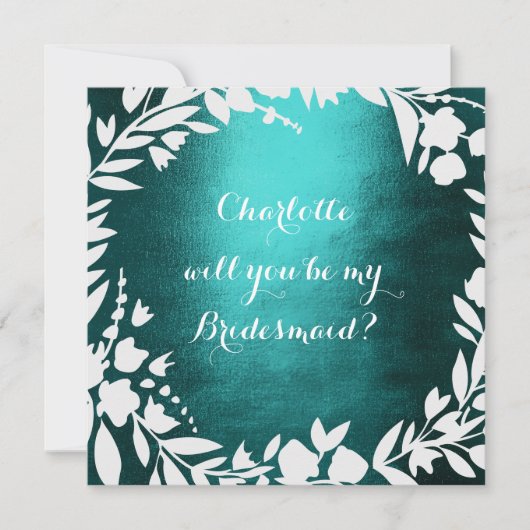 Witte krans Blauwgroen zal je bruidsmeisje zijn Kaart (Voorkant)