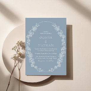 Witte  Krans Dusty Blue Wedding Kaart