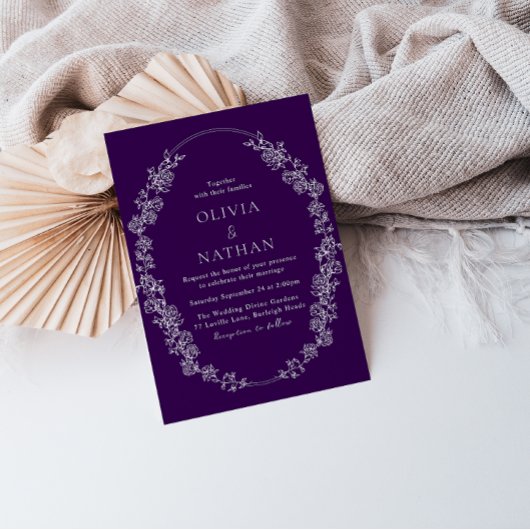 Witte  Krans Paarse bruiloft Kaart