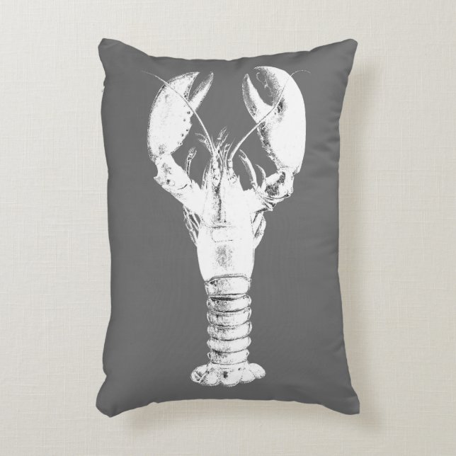 Witte kreeft op grijs / grijs accent kussen (Voorkant(Verticaal))