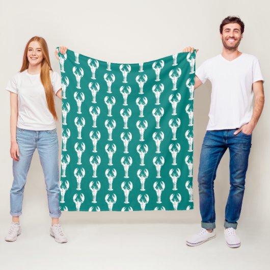 Witte kreeft op Turquoise / Blauwgroen Fleece Deken (In situ)