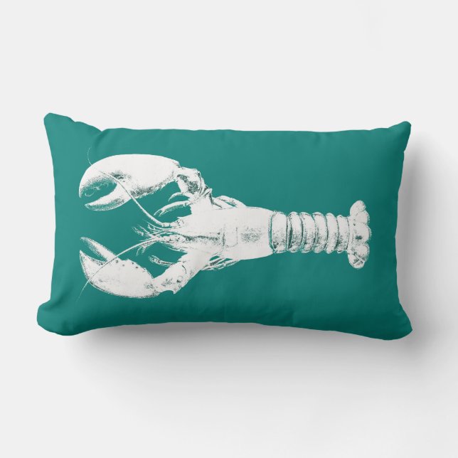 Witte kreeft op Turquoise / Blauwgroen Kussen (Voorkant)