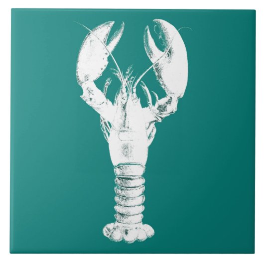 Witte kreeft op Turquoise / Blauwgroen Tegeltje (Voorkant)