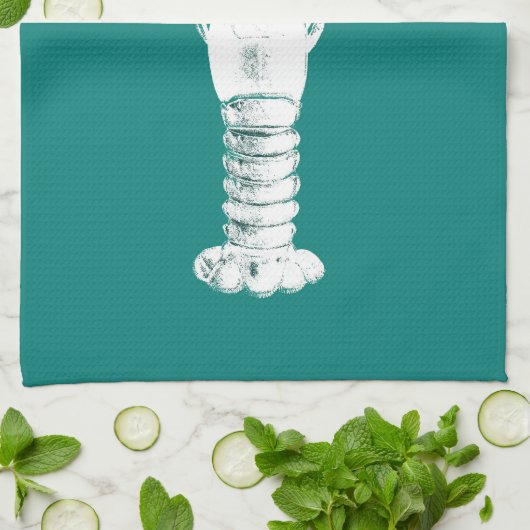 Witte kreeft op Turquoise / Blauwgroen Theedoek (Gevouwen)