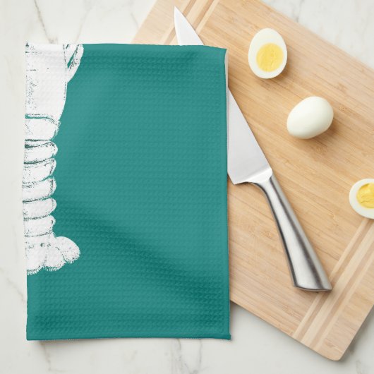 Witte kreeft op Turquoise / Blauwgroen Theedoek (Quarter Fold)