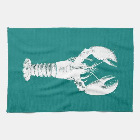 Witte kreeft op Turquoise / Blauwgroen Theedoek (Horizontaal)