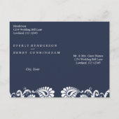 Witte kreet op dieprijke periwinkle aankondigingskaart (Achterkant)