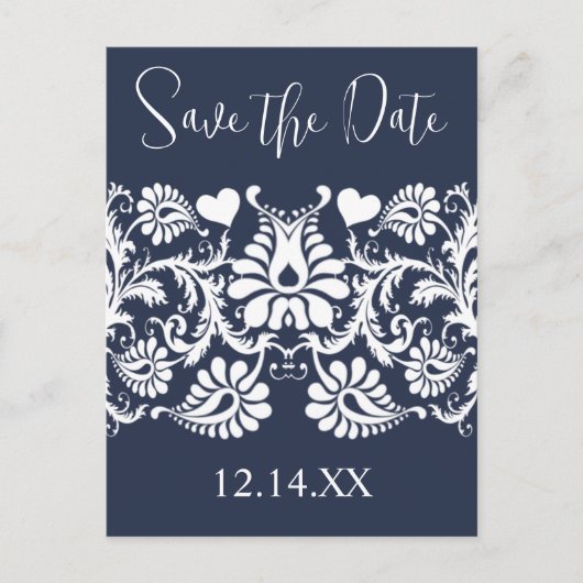 Witte  kreet op dieprijke periwinkle aankondigingskaart (Voorkant)