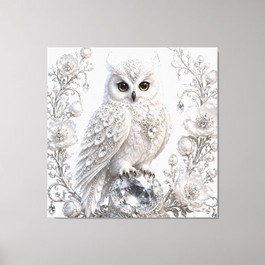 Witte Kristallen Parel Uil Canvas Afdruk (Voorkant)