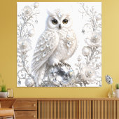 Witte Kristallen Parel Uil Canvas Afdruk (Insitu (Woonkamer))