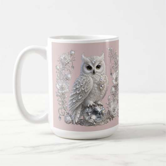 Witte Kristallen Parel Uil Koffiemok (Links)