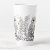Witte Kristallen Parel Uil Latte Mok (Voorkant)