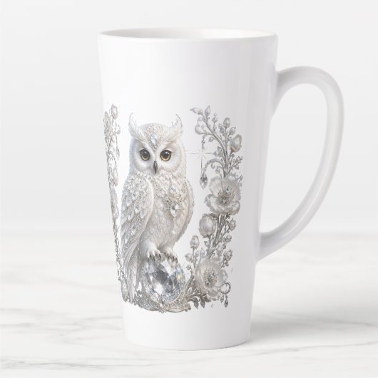Witte Kristallen Parel Uil Latte Mok (Rechts)