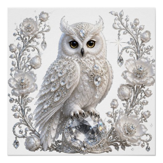 Witte Kristallen Parel Uil Perfect Poster (Voorkant)