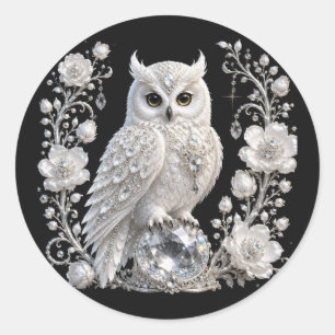 Witte Kristallen Parel Uil Ronde Sticker