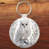 Witte Kristallen Parel Uil Sleutelhanger (Voorkant)