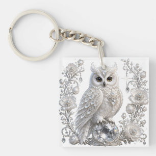 Witte Kristallen Parel Uil Sleutelhanger