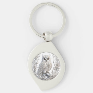 Witte Kristallen Parel Uil Sleutelhanger