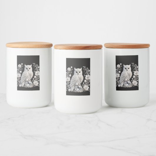 Witte Kristallen Parel Uil Voedselcontainer Etiket (Flessen)