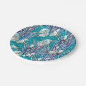 Witte Krokussen Lente Bloemen Patroon Blauwgroen Papieren Bordje (Gekanteld)