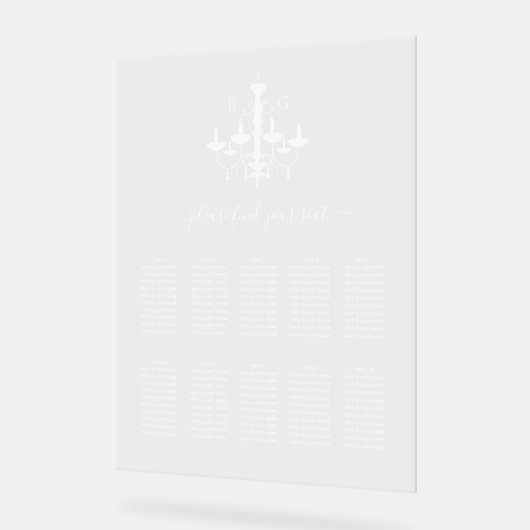 Witte kroonluchter bruiloft zitkaart acryl bord (Hoek)