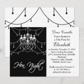 Witte kroonluchter op zwarte Hen Night Party Kaart (Voorkant / Achterkant)