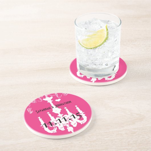 Witte  kroonluchter roze zandsteen onderzetter (Zijkant)