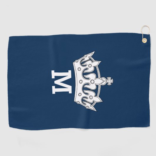 Witte kroonmonogram op maat golfhanddoek (Horizontaal)