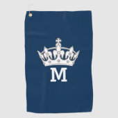 Witte kroonmonogram op maat golfhanddoek (Voorkant)