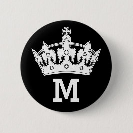Witte kroonmonogram op maat ronde button 5,7 cm
