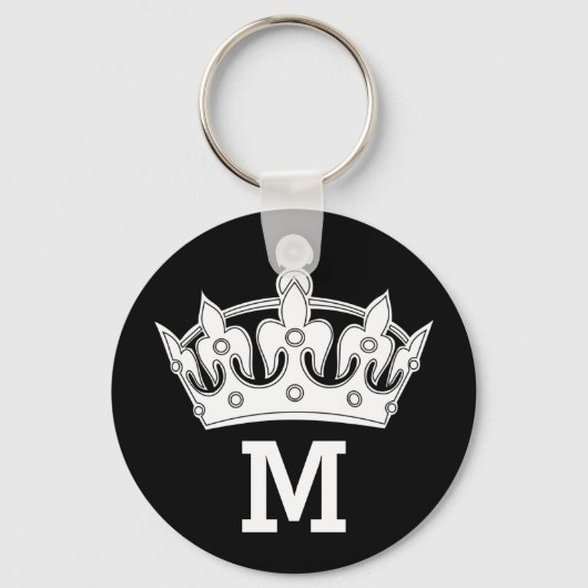 Witte kroonmonogram op maat sleutelhanger (Voorkant)