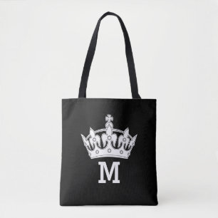 Witte kroonmonogram op maat tote bag