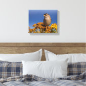 Witte kruipen Sparrow die op de Tansy zit Canvas Afdruk (Insitu (Slaapkamer))