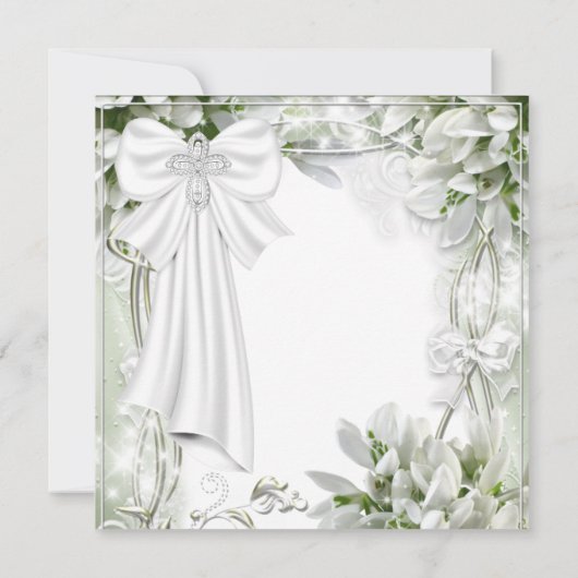 Witte Kruis Bloemen Eerste Communie Kaart (Achterkant)