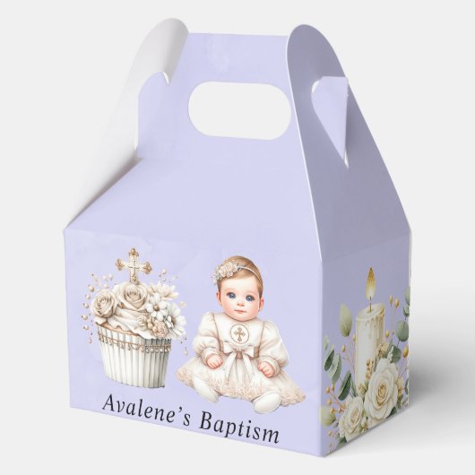 Witte Kruis Cupcake met Meisje Doop Bedankdoosjes (Voorkant)