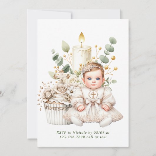 Witte Kruis Cupcake met Meisje Doop Kaart (Achterkant)